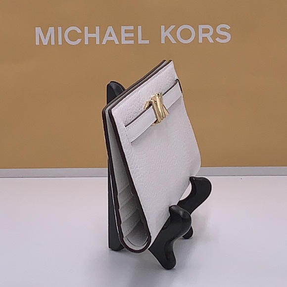 Michael Kors Reed Large Bifold Pebbled Leather Snap Wallet Card Case Optic White - Picture 4 of 11